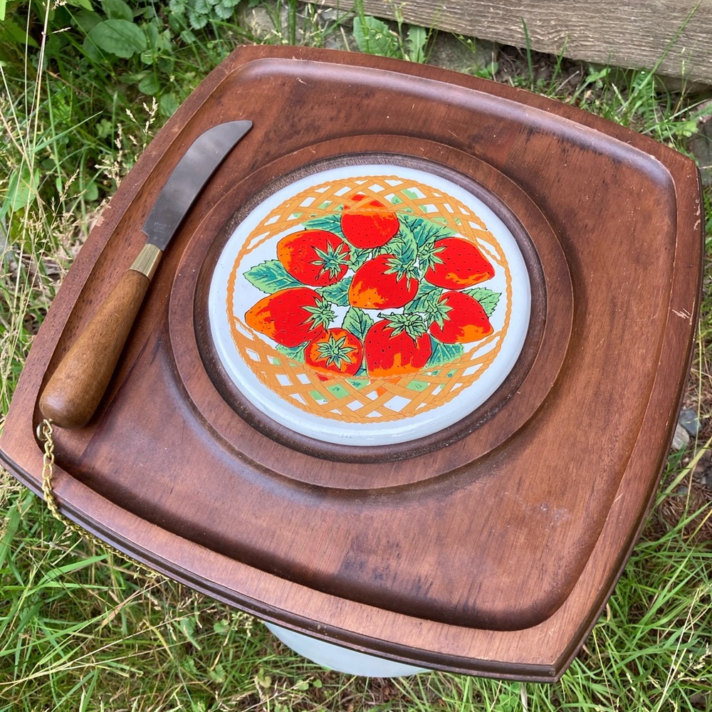 Vintage charcuterie board with attached knife